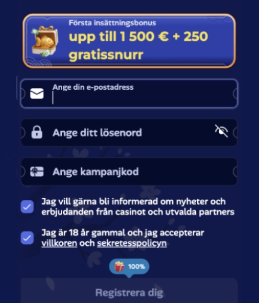 Registrering hos Maneki Spins Casino
